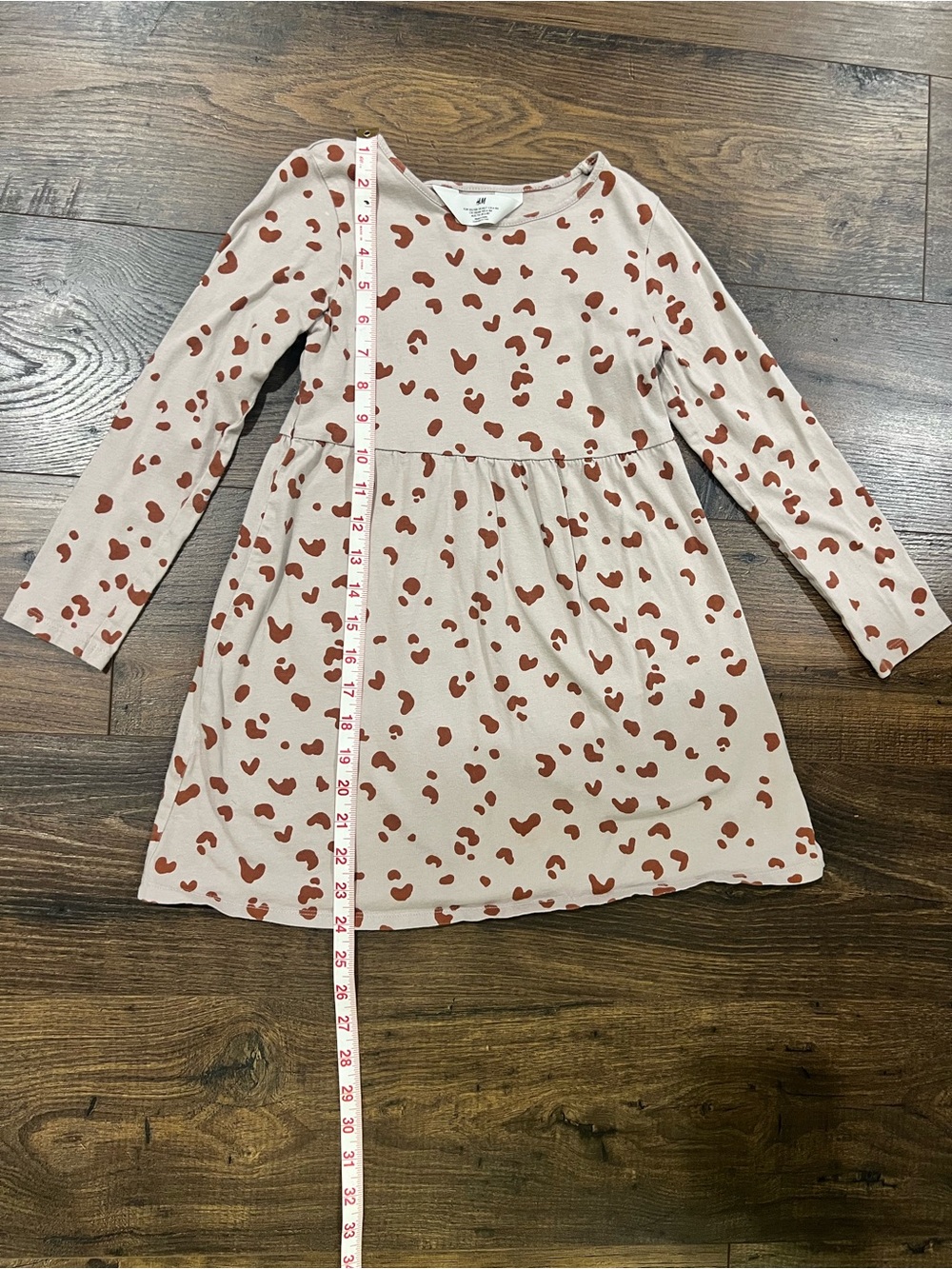 H&M Girls' Long Sleeve Pink Cream Heart Print Dress